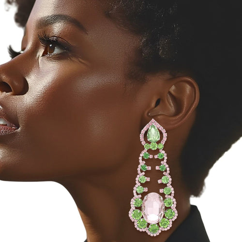 AKA Alpha Kappa Alpha Sorority Inspired Ruffled Pink Green Crystal Earrings