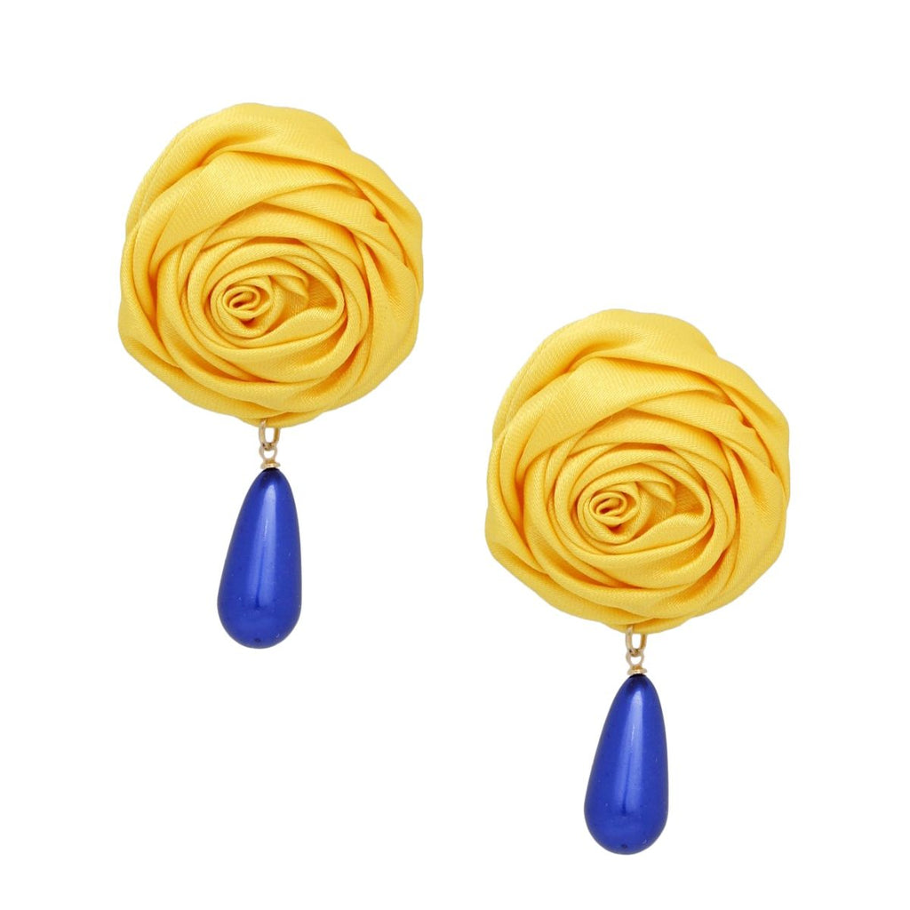 SGRHO Gold Rose Blue Pearl Teardrop Stud Earrings
