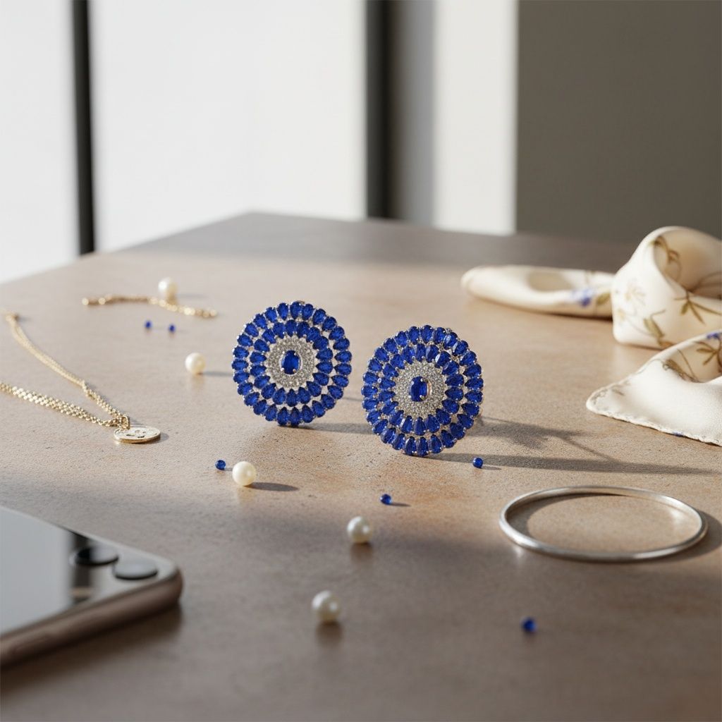 Clip On Blue Glass Teardrop Radiant Round Earrings