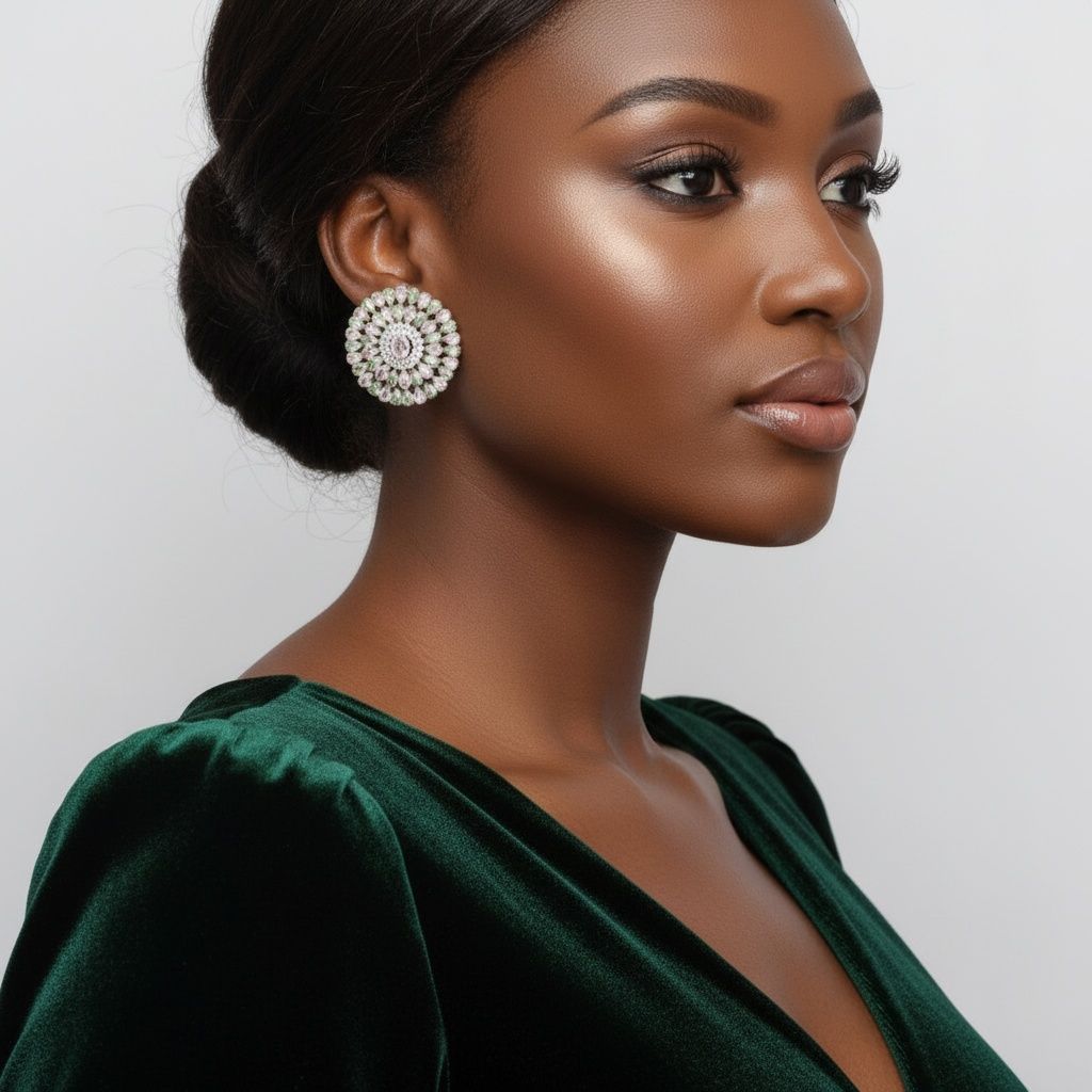 Clip On Pink Green Glass Teardrop Round Earrings