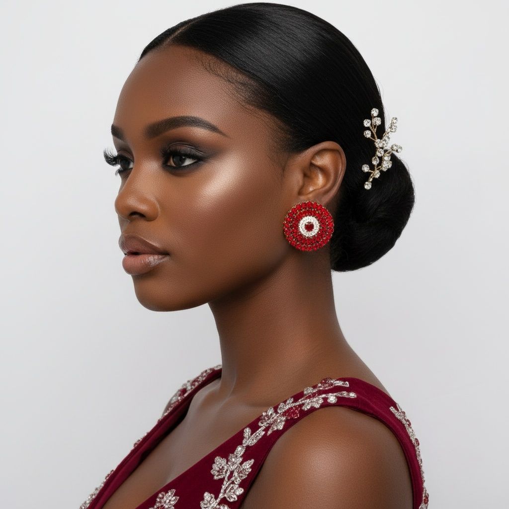 Clip On Red Glass Teardrop Radiant Round Earrings