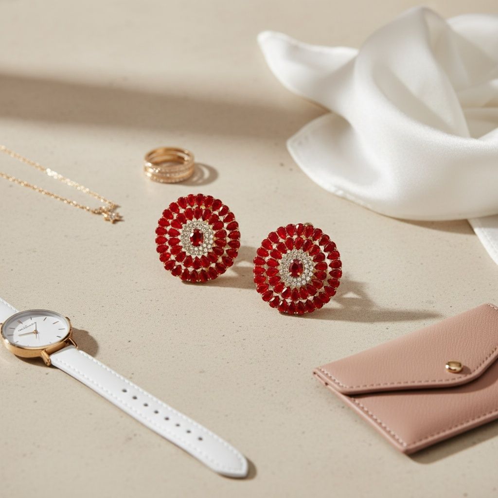 Clip On Red Glass Teardrop Radiant Round Earrings