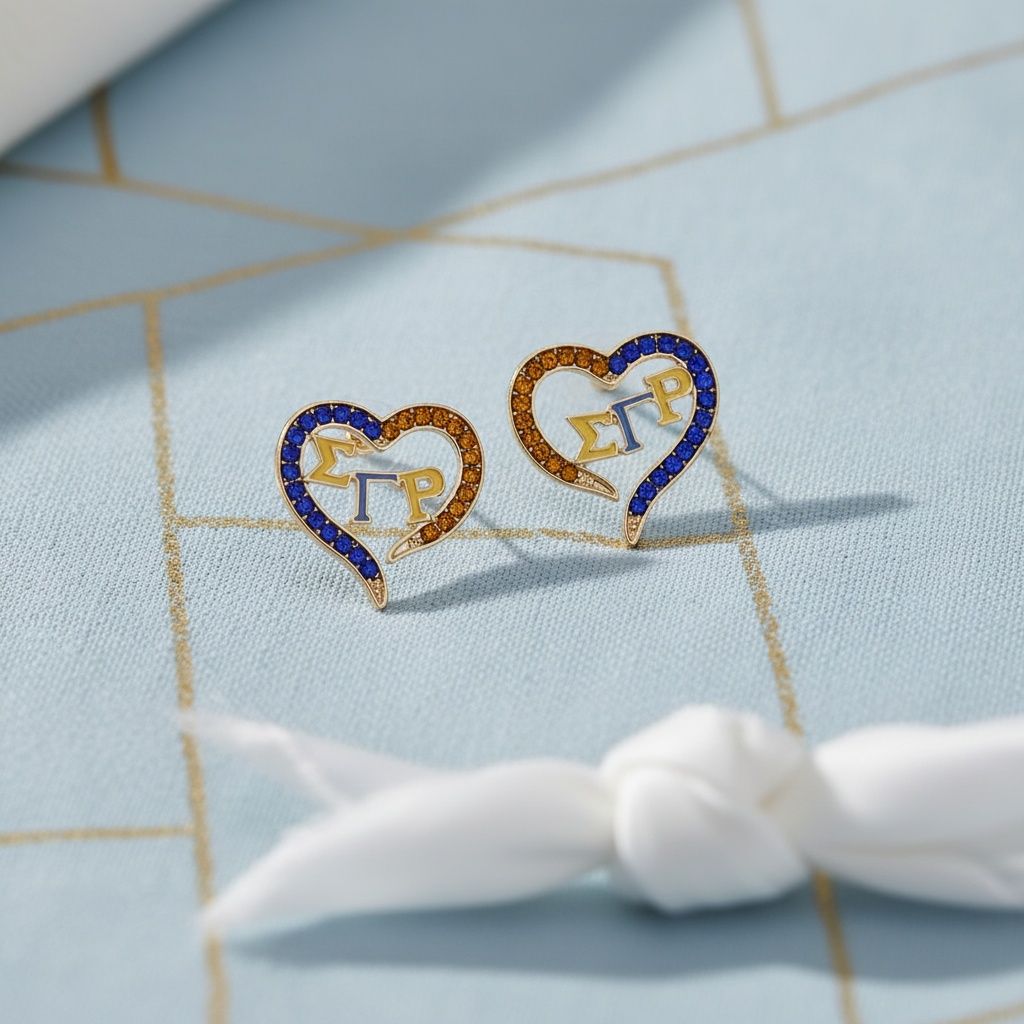 SGRHO Sorority Heart Blue Gold Bling Stud Earrings