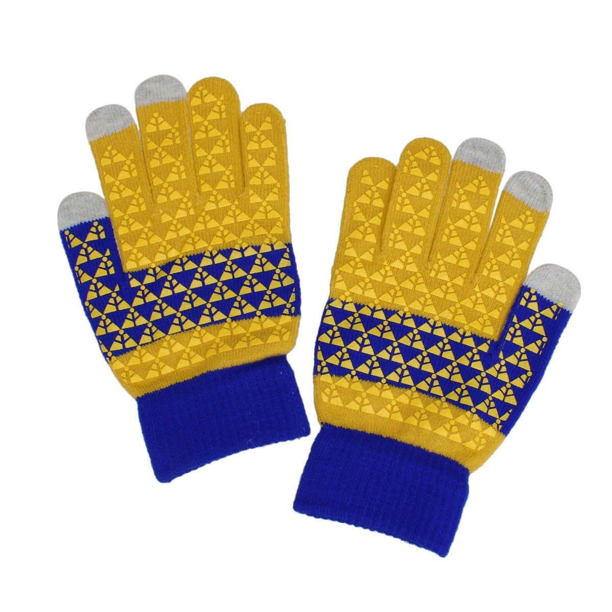 SGRHO Yellow Blue Touch and Grip Knit Winter Gloves