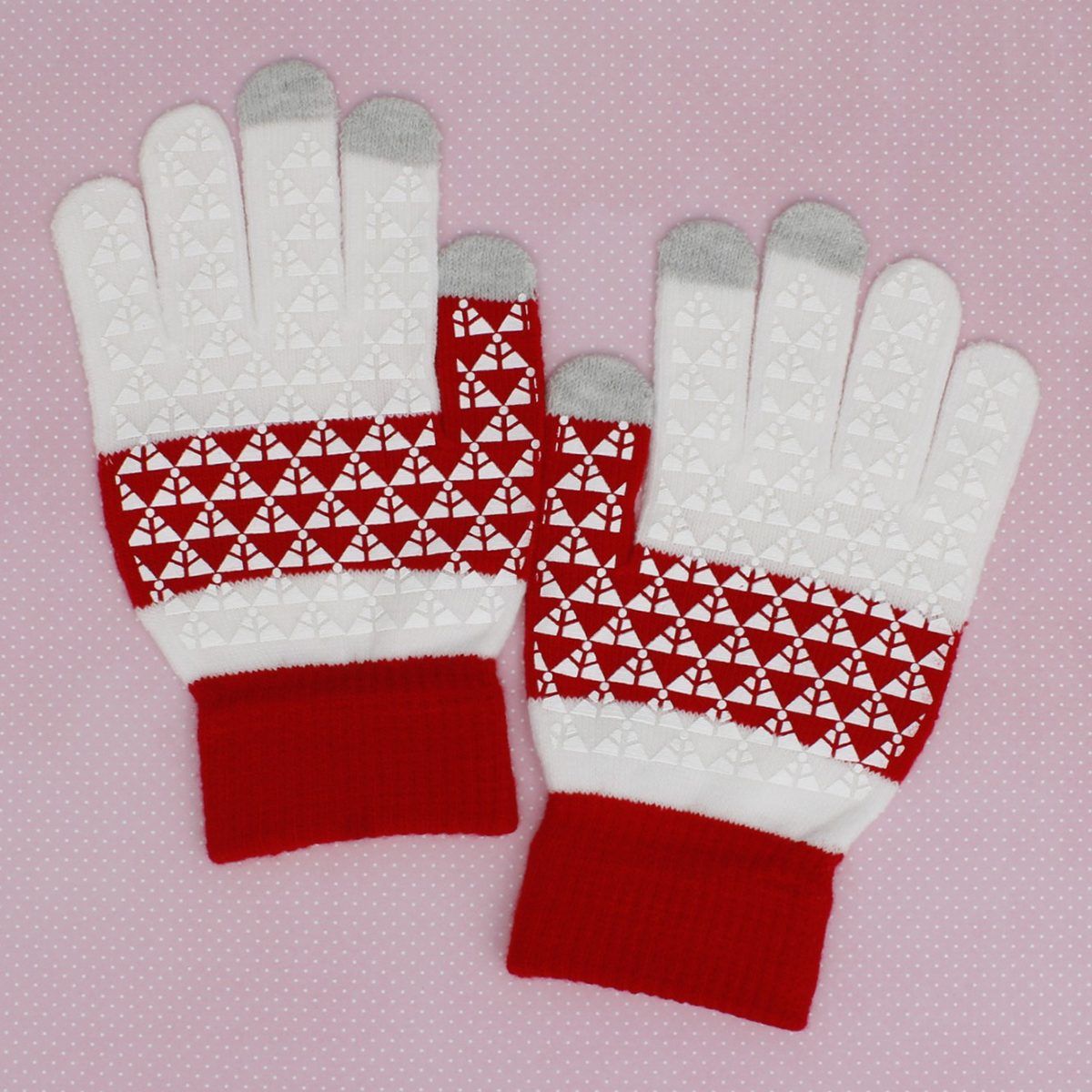 DST Red White Touch and Grip Knit Winter Gloves