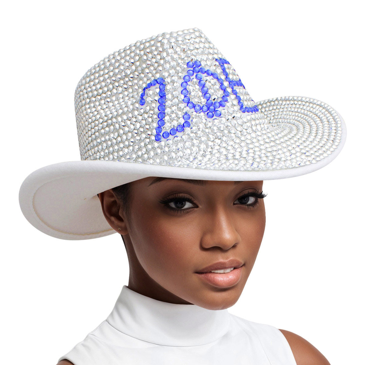ZPB Sorority Inspired Western Hat Cowboy Cowgirl Hat Silver Blue Rhinestone Fedora Hat