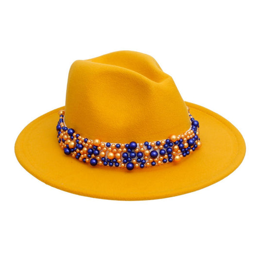 SGRHO Inspired Sorority Yellow Fedora Pearl Band Hats Women