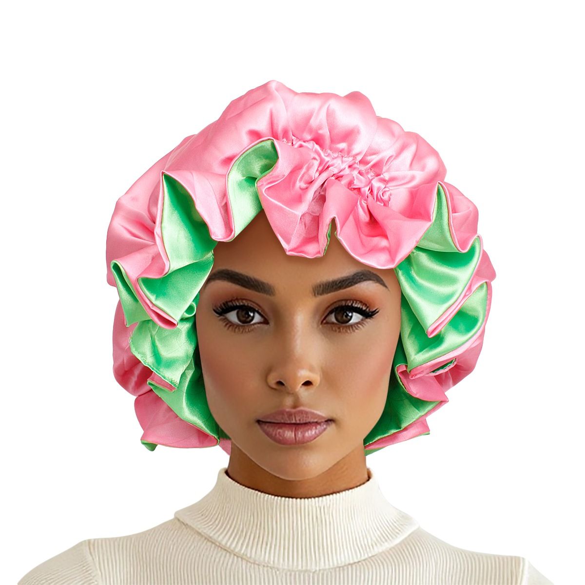 AKA Inspired Sleep Bonnet Sorority Pink Green Satin Sleep Bonnet Cap