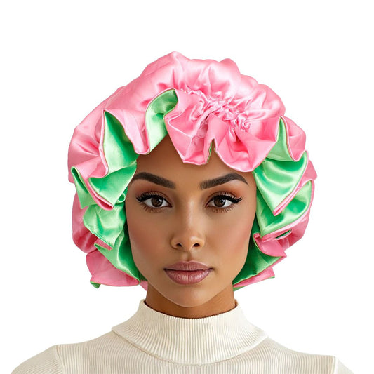 AKA Inspired Sleep Bonnet Sorority Pink Green Satin Sleep Bonnet Cap