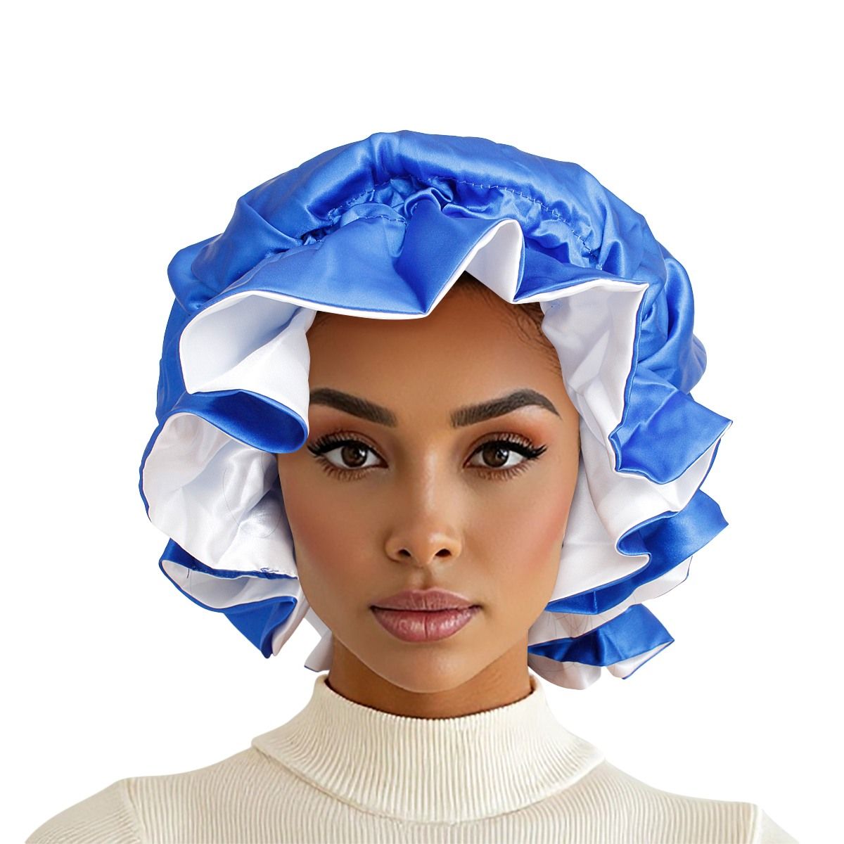 ZPB Inspired Sorority Blue White Satin Sleep Hair Bonnet Cap