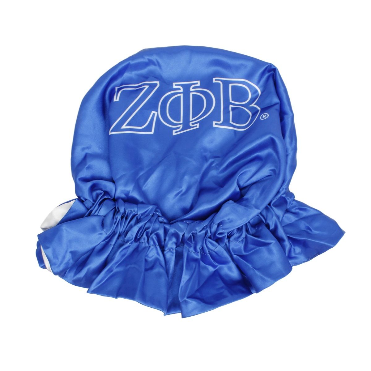 ZPB Sorority Blue White Satin Sleep Bonnet Cap WIth Greek Letters