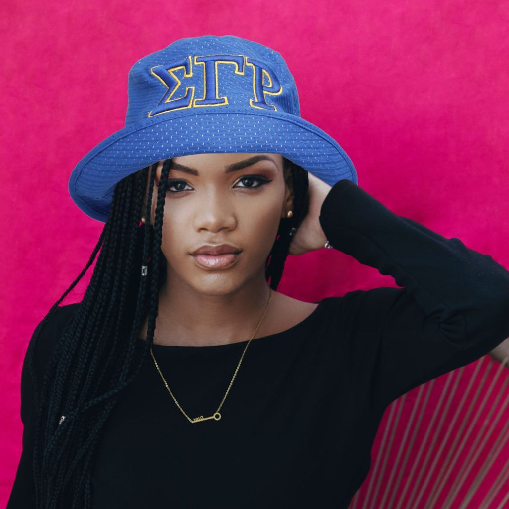 SGRHO Sorority Inspired Bucket Hat Yellow Mesh Embroidered