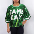 Jersey AKA Green White Sequin GAME DAY Crop Top