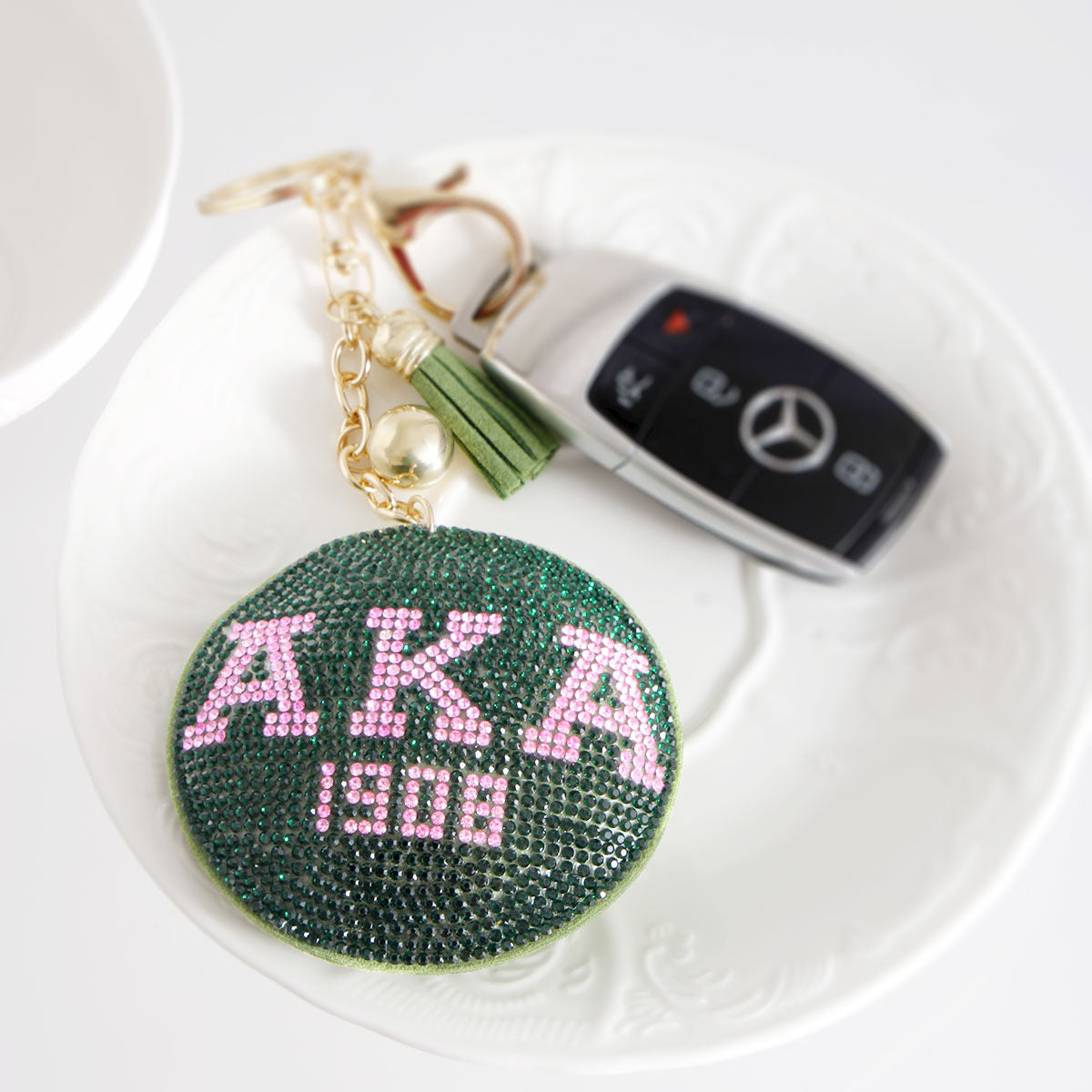 AKA Pink and Green Padded Alpha Kappa Alpha Sorority Keychain AKA Pink Green Padded Sorority Keychain