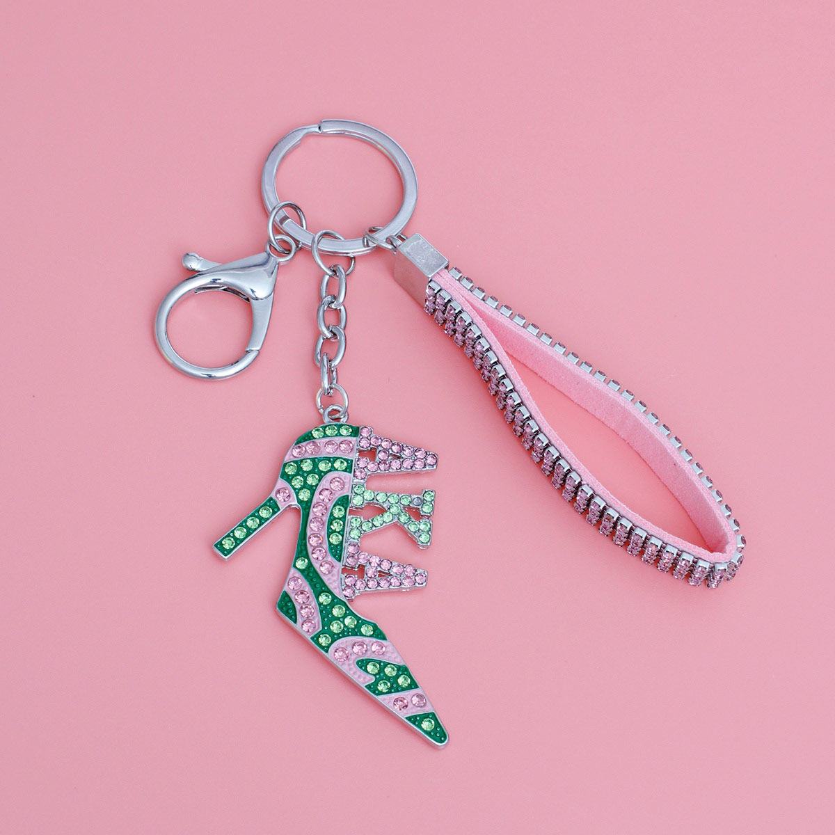 Alpha Kappa Alpha Inspired Keychain AKA Sorority Inspired Pink Green Heel for Women