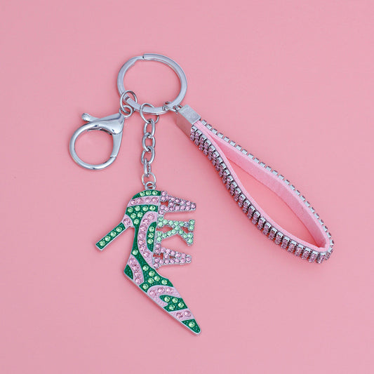Alpha Kappa Alpha Inspired Keychain AKA Sorority Inspired Pink Green Heel for Women