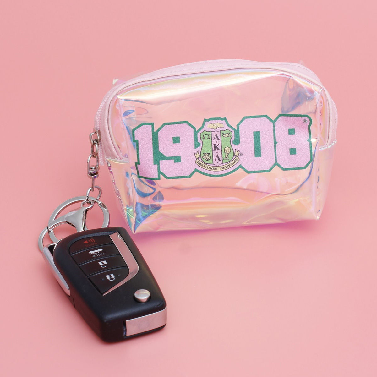 AKA Alpha Kappa Alpha Sorority Inspired Iridescent Zipper Pouch Keychain Clip