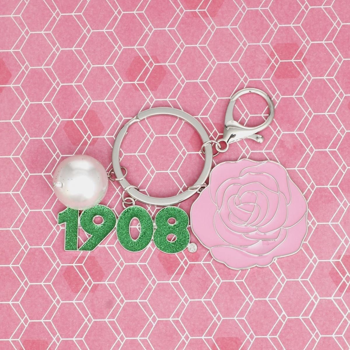 AKA Inspired Keychain Sorority Flower 1908 Keychain and Purse Charm / Bag Clip