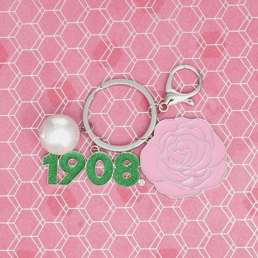 AKA Inspired Keychain Sorority Flower 1908 Keychain and Purse Charm / Bag Clip