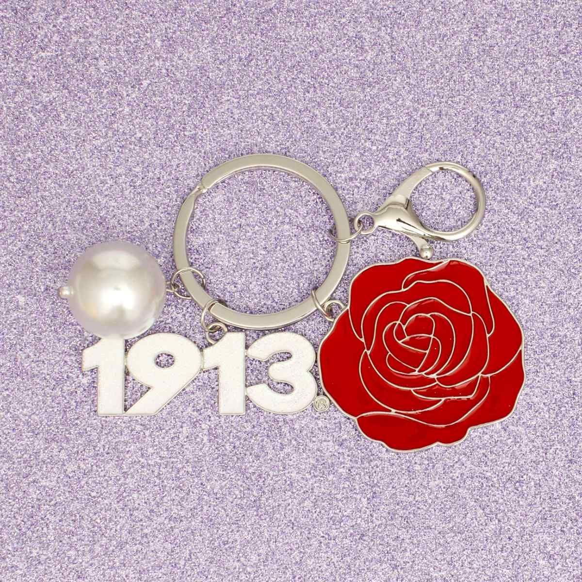 DST Sorority Inspired Keychain Purse Charm Flower 1913 Keychain and Bag Clip