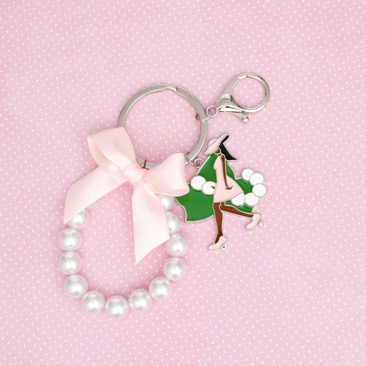 AKA Sorority Inspired Purse Charm Keychain Pink Lady Green Ivy Pearl Keychain