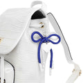 ZPB White Pearl and Blue Cord Bows Heart Bag Clip