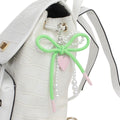 AKA White Pearl and Green Cord Bows Heart Bag Clip