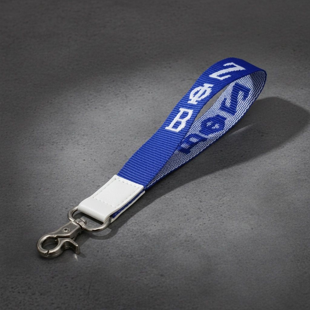 ZPB Blue Canvas Embroidered Wristlet Strap Clip