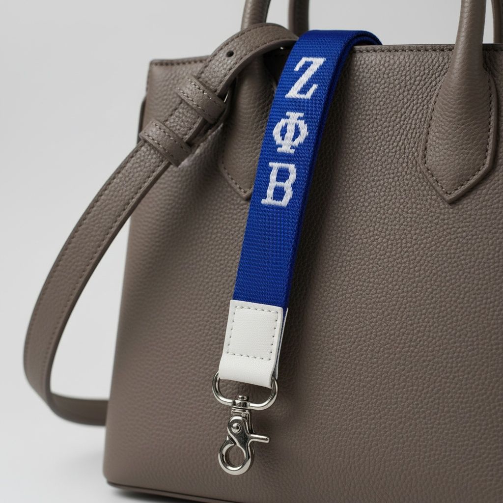 ZPB Blue Canvas Embroidered Wristlet Strap Clip