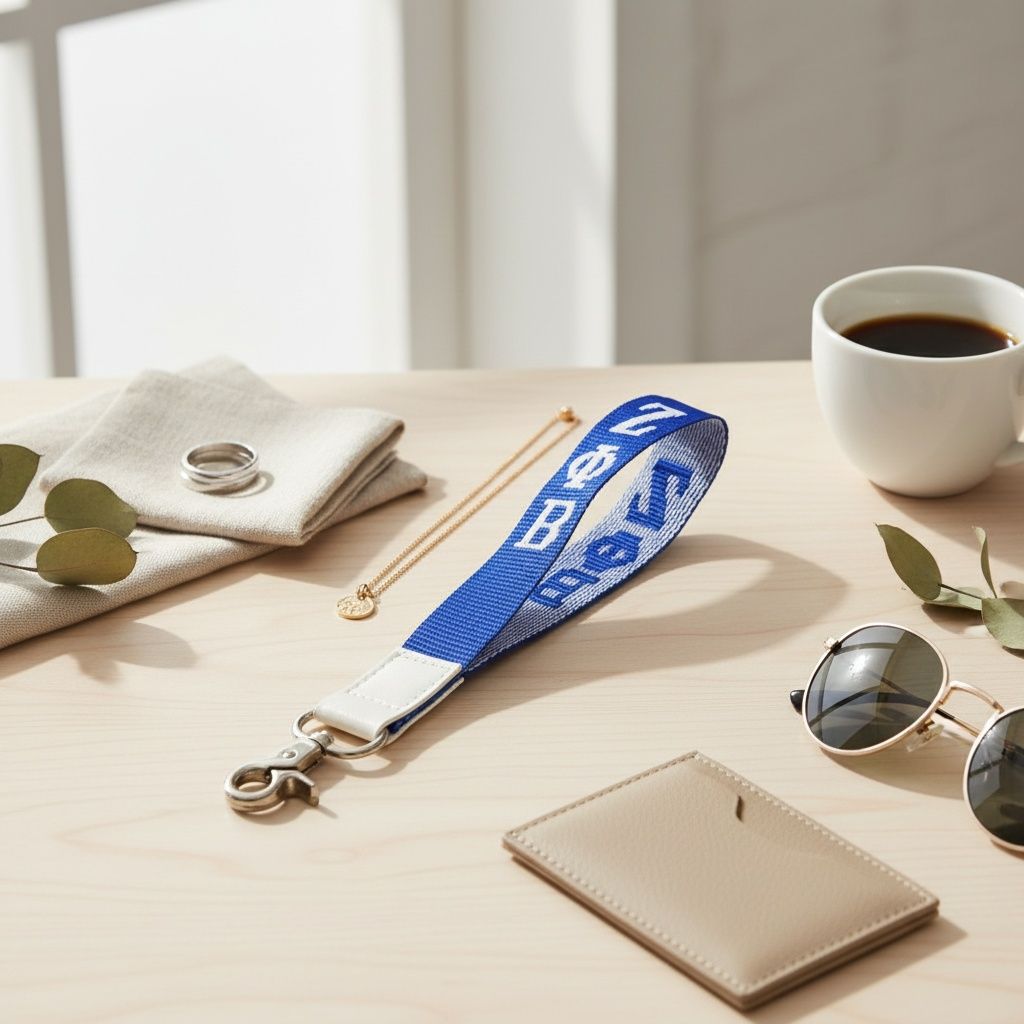 ZPB Blue Canvas Embroidered Wristlet Strap Clip