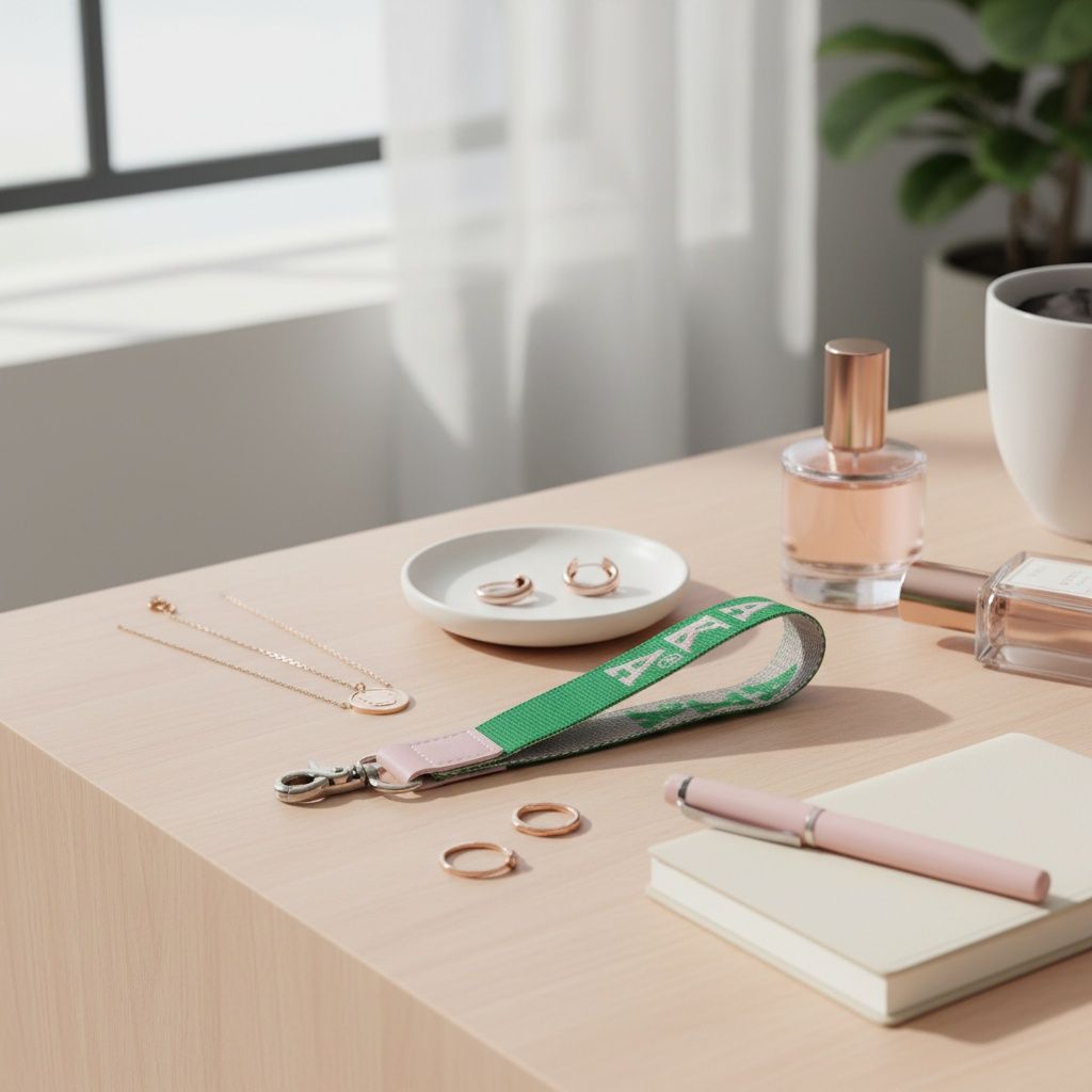 AKA Green Canvas Embroidered Wristlet Strap Clip