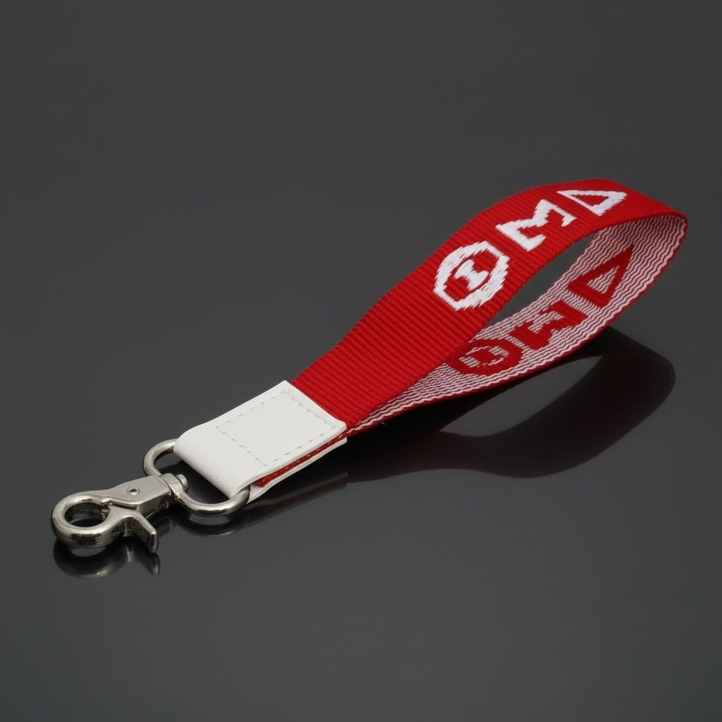 DST Red Canvas Embroidered Wristlet Strap Clip