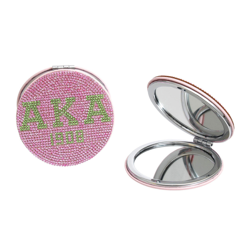 AKA Alpha Kappa Alpha Sorority Inspired Pink Bling Mirror Compact