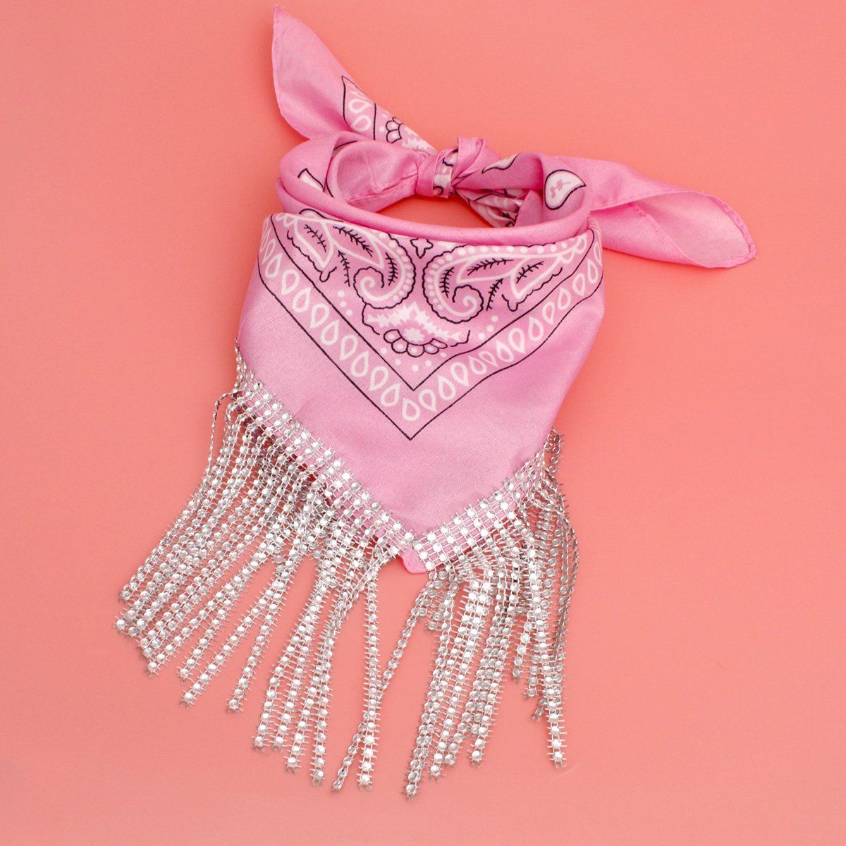Alpha Kappa Alpha Pink and White Bandana Bling Fringe Necklace