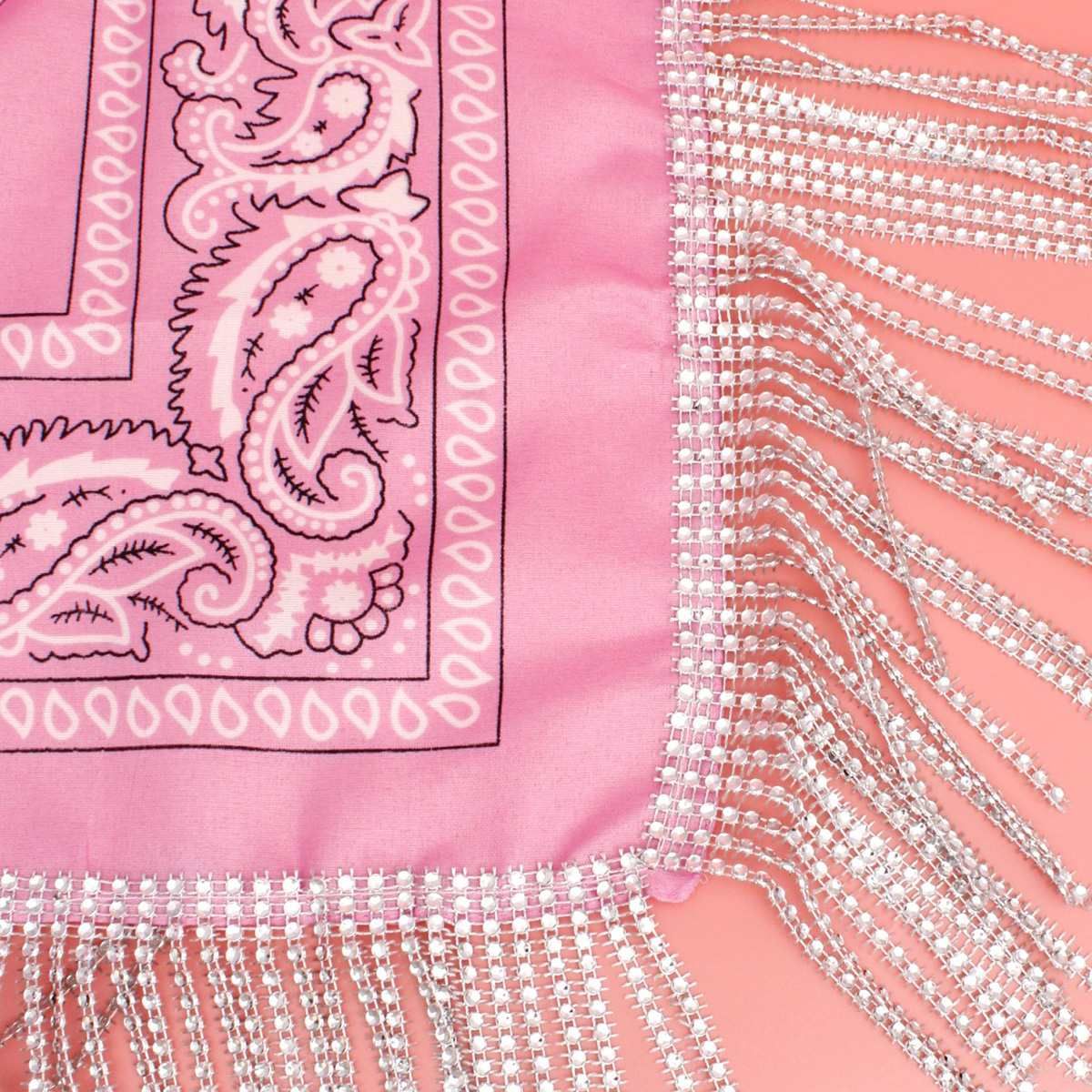 Alpha Kappa Alpha Scarf Pink and White Bandana Bling Fringe Necklace