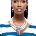 Zeta Phi Beta Inspired Pearl Necklace Blue White Zeta Set for Women