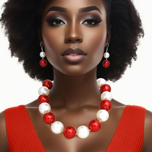 Delta Sigma Theta Inspired DST Sorority Inspired Red White 30mm Jumbo Pearl Set