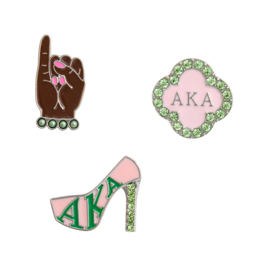 Alpha Kappa Alpha AKA Pink Green 3Pcs Sorority Pins