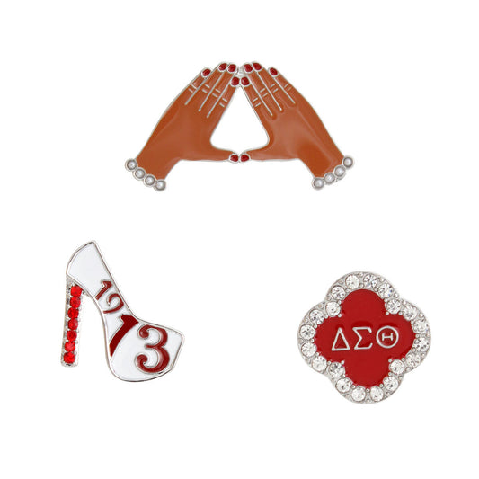 Delta Sigma Theta Red White 3 Pcs DST Sorority Pins|1 inch