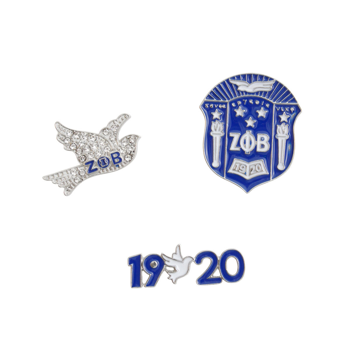 Zeta Phi Beta Blue White Sorority Pin Set