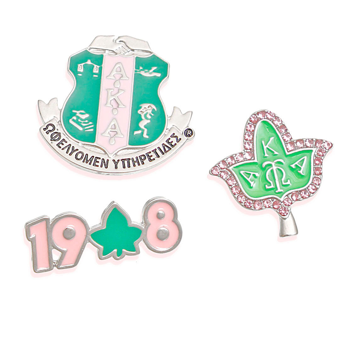 AKA Sorority Pin Set Pink Green Alpha Kappa Alpha