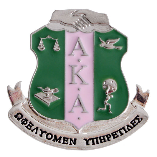 AKA Pin Pink Green Sorority Shield Brooch