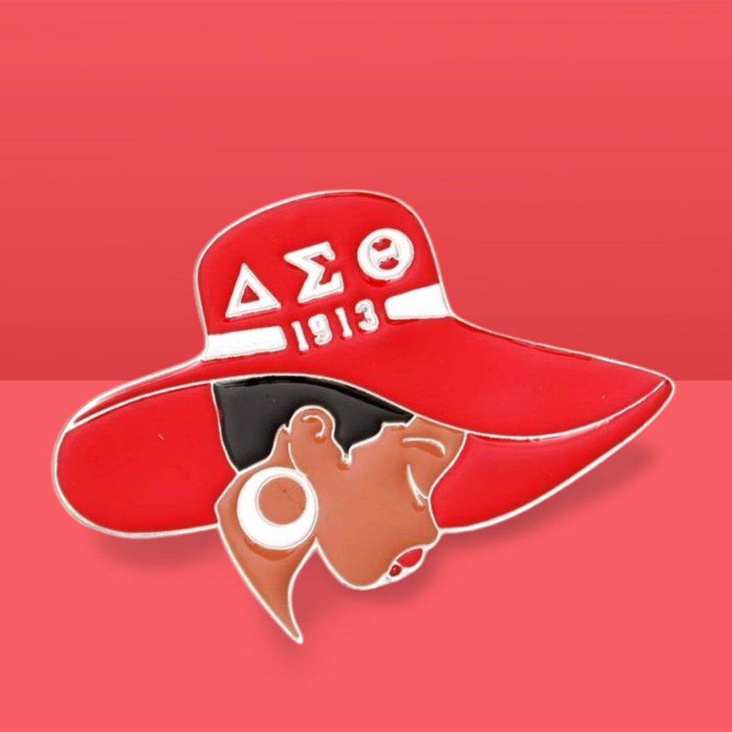 Delta Sigma Theta Red White Greek Letter Hat DST Pin|2 x 2.75 inches