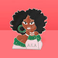 Alpha Kappa Alpha AKA Pink and Green Brooch Curly Hair Woman Pin
