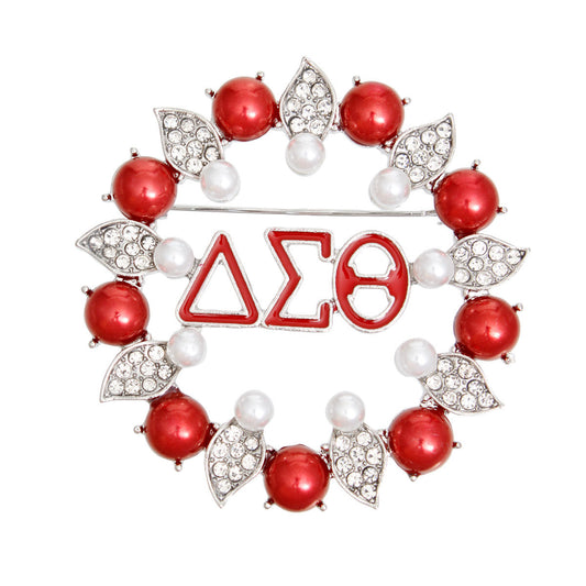Delta Sigma Theta Inspired DST Brooch Red White Delta Pearl Pin for Women