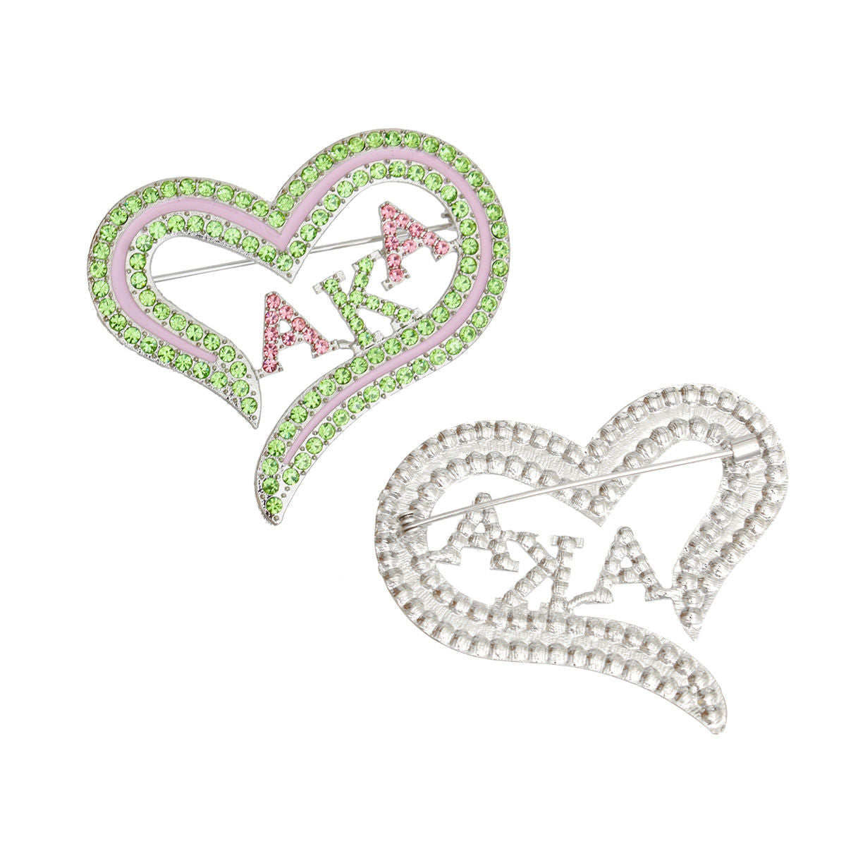 AKA Alpha Kappa Alpha Sorority Heart Pink Green Bling Pin Brooch Women