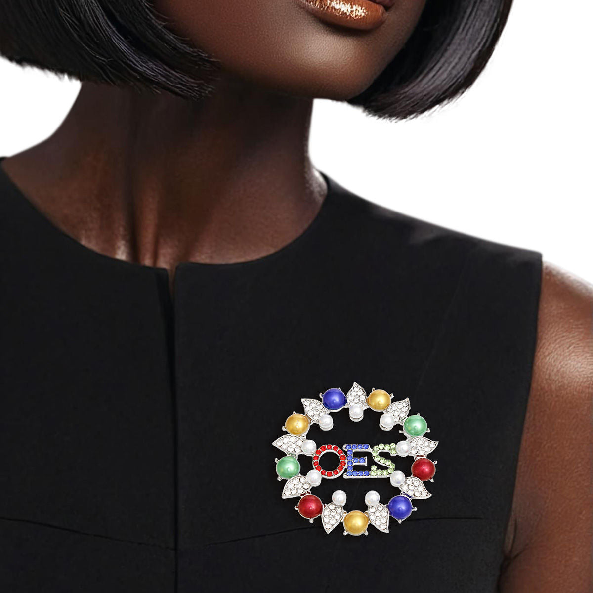 OES Sorority Inspired Pearl and Rhinestone Leaf Brooch Pin