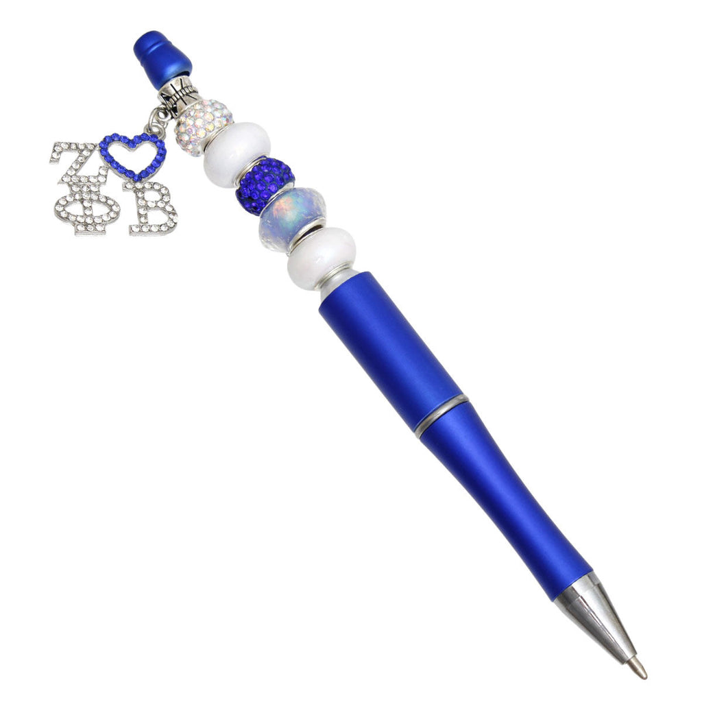 Zeta Phi Beta ZPB Sorority Inspired Bling Bead and Charm Blue Pen
