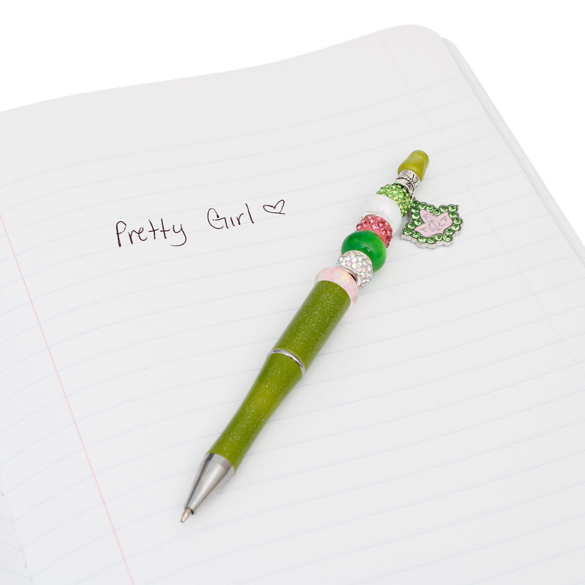 AKA Alpha Kappa Alpha Sorority Bling Bead and Ivy Charm Green Pen