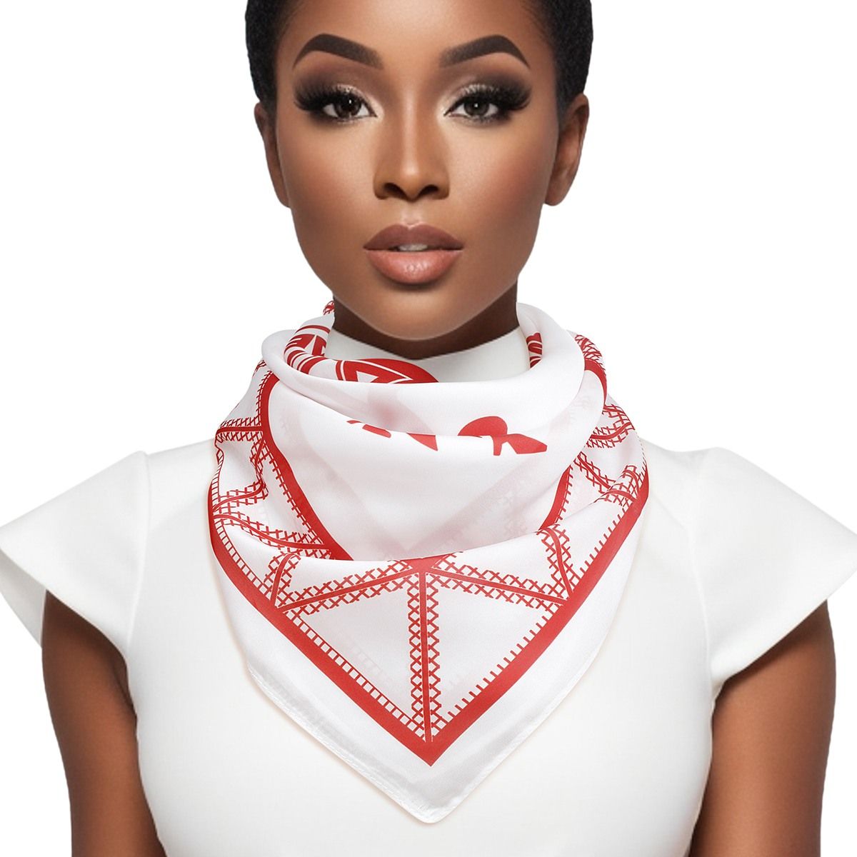 Delta Sigma Theta Inspired DST Sorority Lady Fortitude White Square Scarf